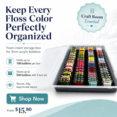 Embroidery Floss Storage Box - Fits 3mm Acrylic Bobbins (108/540) | Foam Insert Craft Storage for Embroidery Crafters