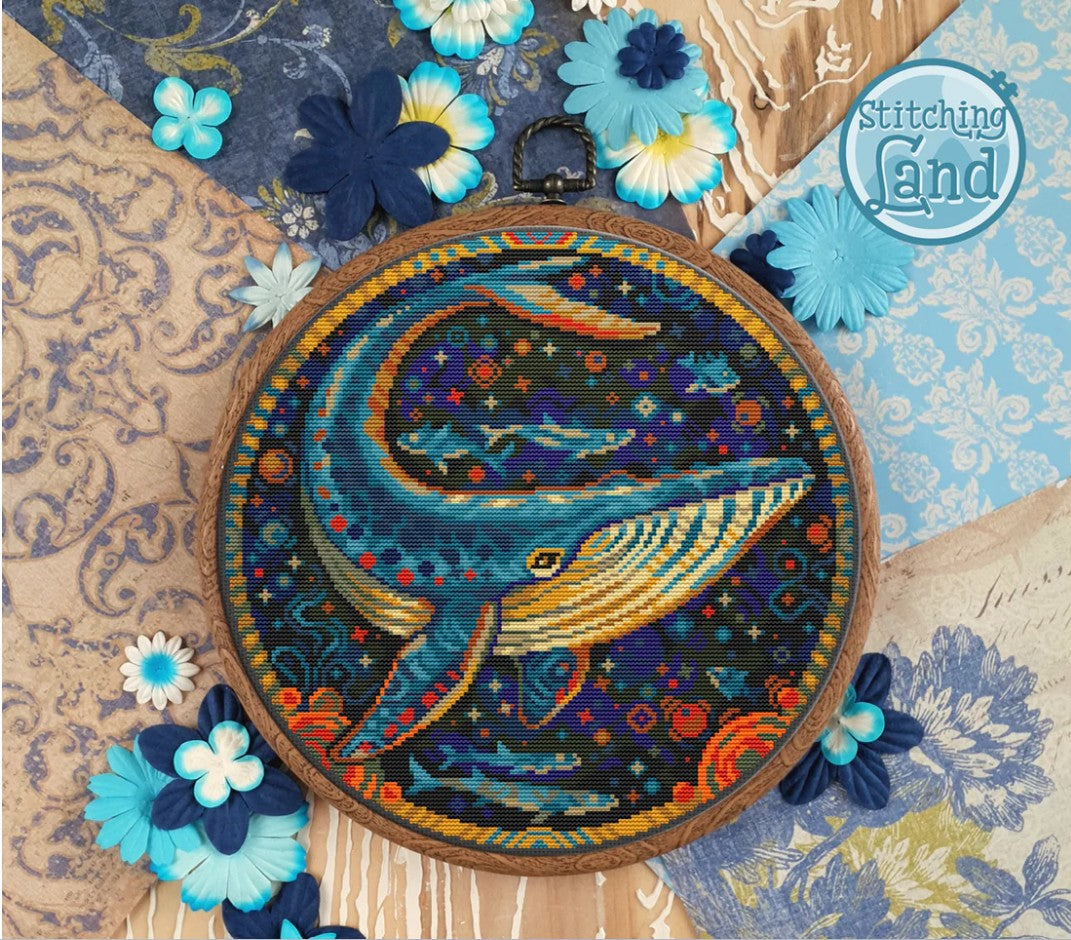 Art Nouveau Whale Stamped Cross Stitch Kit