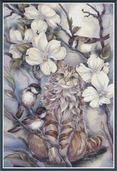 Cat and Chickadees - PDF Digital Download