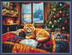 Christmas Kitten On A Quilt - PDF Digital Download