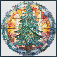 Stylized Christmas tree with colorful stained glass effect