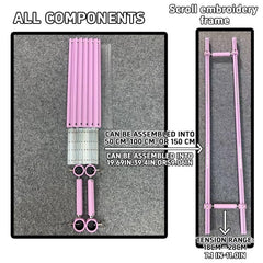 Pink Adjustable Aluminum Alloy Scroll Frame for Cross Stitch | Extra Thick, Extendable Embroidery Frame with Adjustable Width and Length