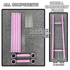 Pink Adjustable Aluminum Alloy Scroll Frame for Cross Stitch | Extra Thick, Extendable Embroidery Frame with Adjustable Width and Length