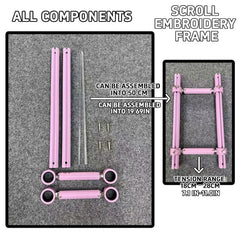Pink Adjustable Aluminum Alloy Scroll Frame for Cross Stitch | Extra Thick, Extendable Embroidery Frame with Adjustable Width and Length