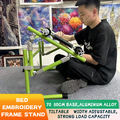 【Third Generation】Bed Embroidery Frame Stand for Cross Stitch, Adjustable 25-60cm (9.84-23.62 inches) Height, 70-50cm(27.56-19.69 inches) Base, Aluminum Alloy, Tiltable & Width Adjustable, Bed & Table Use, Strong Load Capacity