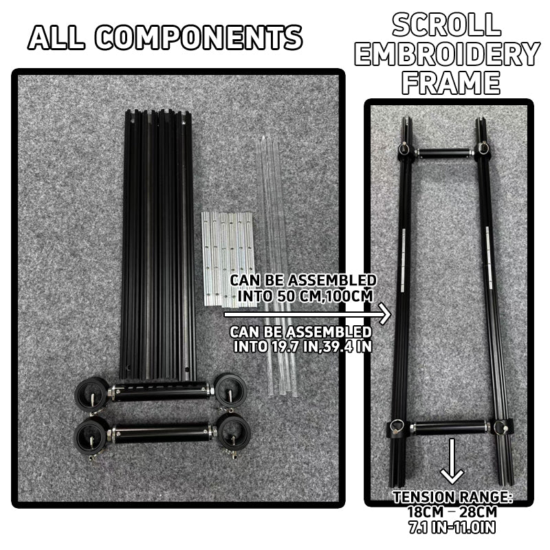 Scroll Frame with Adjustable Width | Extendable Scroll Frame] Adjustable Aluminium Alloy Scroll Frame for Cross Stitch | Extra Thick, Extendable Embroidery Frame with Adjustable Width and Length
