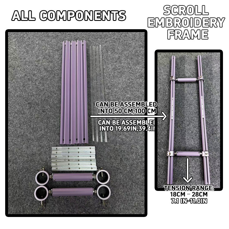 Scroll Frame with Adjustable Width | Extendable Scroll Frame] Adjustable Aluminium Alloy Scroll Frame for Cross Stitch | Extra Thick, Extendable Embroidery Frame with Adjustable Width and Length