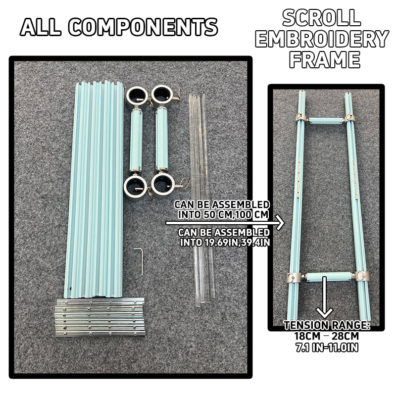 Scroll Frame with Adjustable Width | Extendable Scroll Frame] Adjustable Aluminium Alloy Scroll Frame for Cross Stitch | Extra Thick, Extendable Embroidery Frame with Adjustable Width and Length