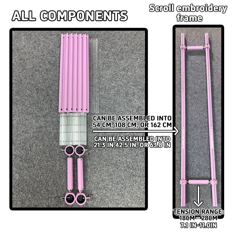 Scroll Frame with Adjustable Width | Extendable Scroll Frame] Adjustable Aluminium Alloy Scroll Frame for Cross Stitch | Extra Thick, Extendable Embroidery Frame with Adjustable Width and Length
