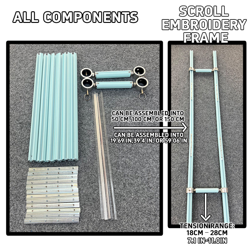 Scroll Frame with Adjustable Width | Extendable Scroll Frame] Adjustable Aluminium Alloy Scroll Frame for Cross Stitch | Extra Thick, Extendable Embroidery Frame with Adjustable Width and Length