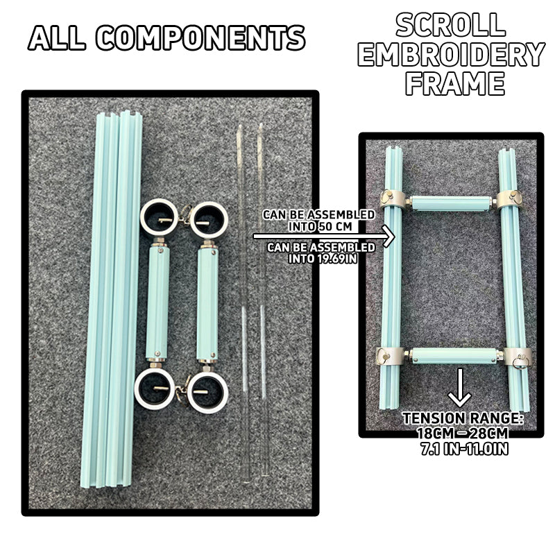 Scroll Frame with Adjustable Width | Extendable Scroll Frame] Adjustable Aluminium Alloy Scroll Frame for Cross Stitch | Extra Thick, Extendable Embroidery Frame with Adjustable Width and Length
