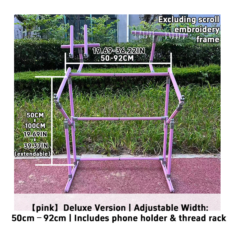 4th Gen Adjustable Cross Stitch Stand – Sturdy Aluminum Base with Height, Width & Tilt Adjustment | Phone & Thread Holder Included | Suitable for small, medium, and large scroll frames (scroll frame not included)