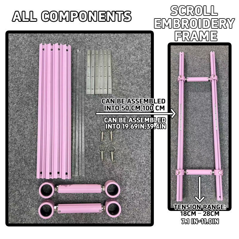 Scroll Frame with Adjustable Width | Extendable Scroll Frame] Adjustable Aluminium Alloy Scroll Frame for Cross Stitch | Extra Thick, Extendable Embroidery Frame with Adjustable Width and Length