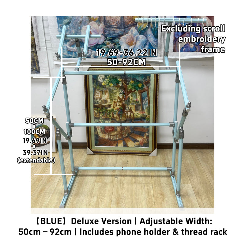 4th Gen Adjustable Cross Stitch Stand – Sturdy Aluminum Base with Height, Width & Tilt Adjustment | Phone & Thread Holder Included | Suitable for small, medium, and large scroll frames (scroll frame not included)