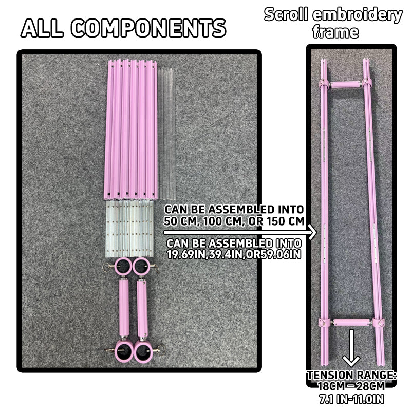Scroll Frame with Adjustable Width | Extendable Scroll Frame] Adjustable Aluminium Alloy Scroll Frame for Cross Stitch | Extra Thick, Extendable Embroidery Frame with Adjustable Width and Length