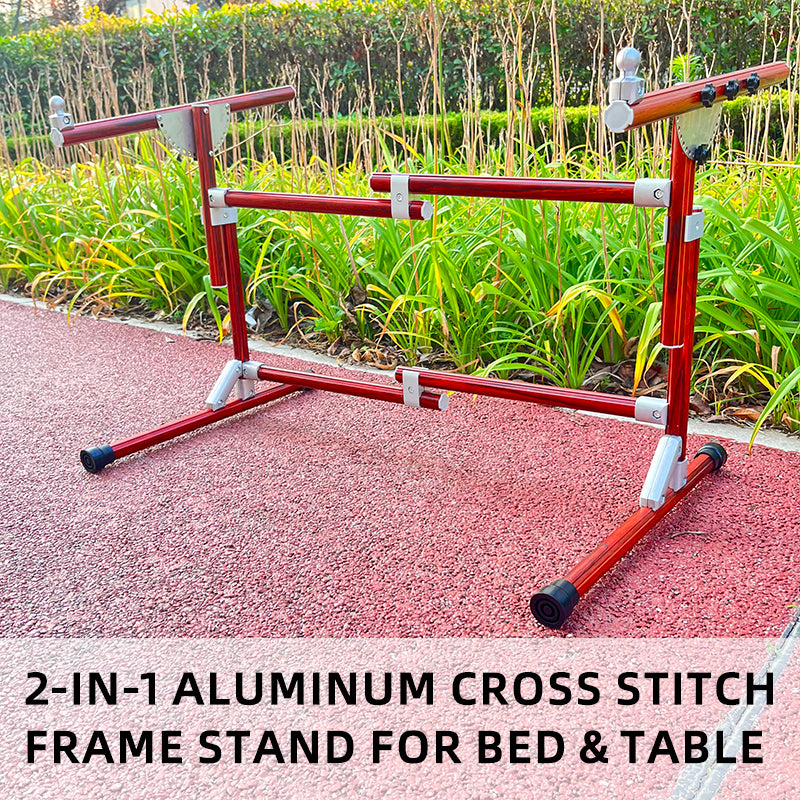 2-in-1 Aluminium Cross Stitch Frame Stand for Bed & Table – Adjustable Height 25–55cm / 9.84–21.65 inches, Width 42–80cm / 16.54–31.50 inches, 180° Rotating Scissors Holder