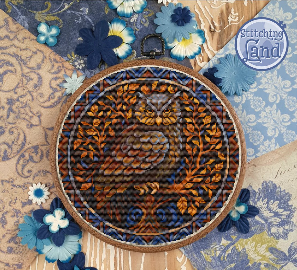 Art Nouveau Owl II Stamped Cross Stitch Kit
