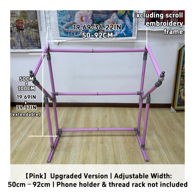 4th Gen Adjustable Cross Stitch Stand – Sturdy Aluminum Base with Height, Width & Tilt Adjustment | Phone & Thread Holder Included | Suitable for small, medium, and large scroll frames (scroll frame not included)