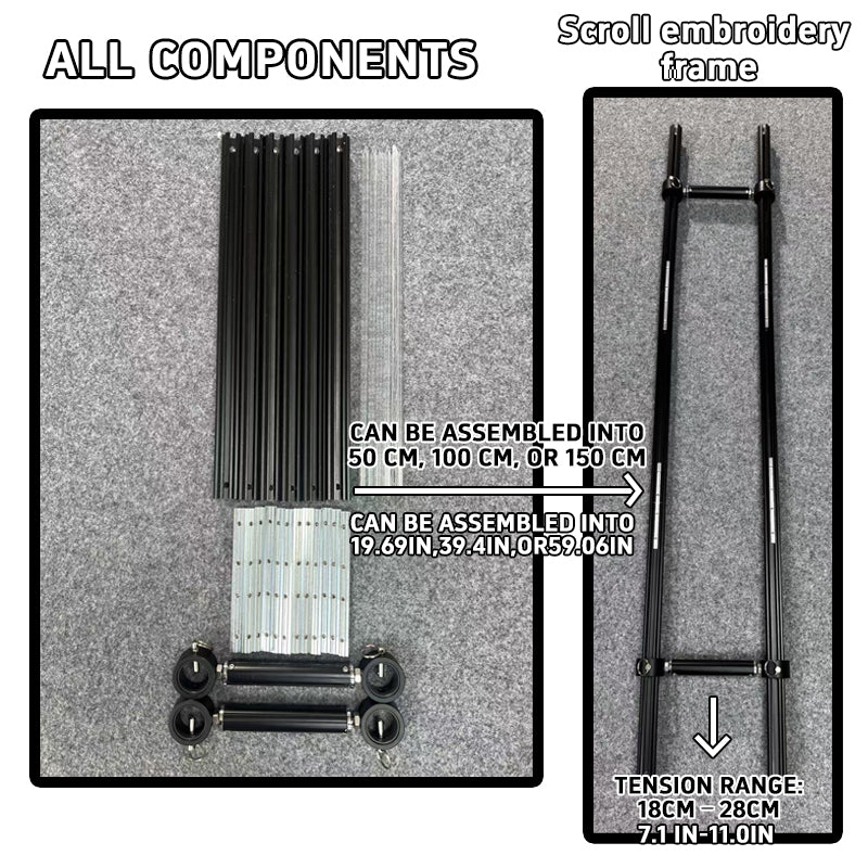Scroll Frame with Adjustable Width | Extendable Scroll Frame] Adjustable Aluminium Alloy Scroll Frame for Cross Stitch | Extra Thick, Extendable Embroidery Frame with Adjustable Width and Length
