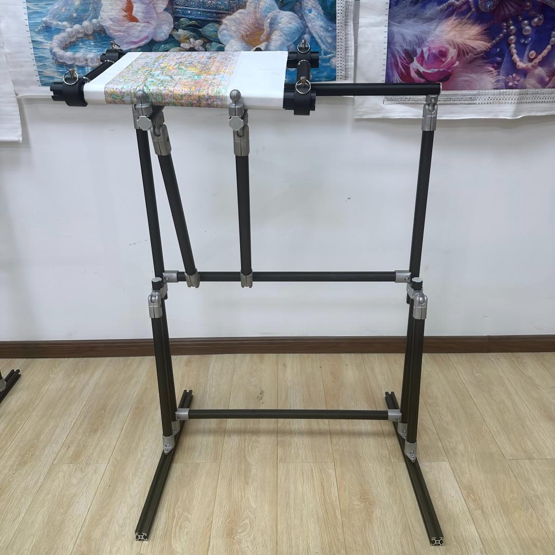 4th Gen Adjustable Cross Stitch Stand – Sturdy Aluminum Base with Height, Width & Tilt Adjustment | Phone & Thread Holder Included | Suitable for small, medium, and large scroll frames (scroll frame not included)