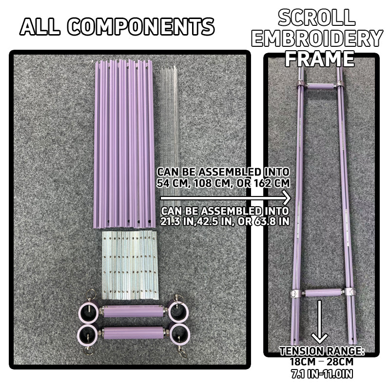 Scroll Frame with Adjustable Width | Extendable Scroll Frame] Adjustable Aluminium Alloy Scroll Frame for Cross Stitch | Extra Thick, Extendable Embroidery Frame with Adjustable Width and Length