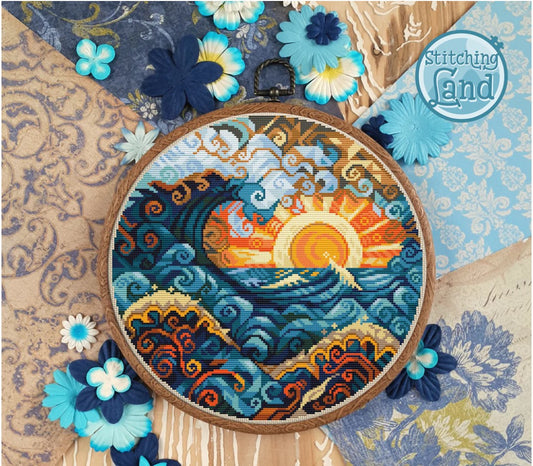 Art Nouveau Ocean Stamped Cross Stitch Kit