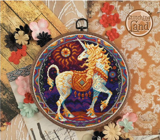 Art Nouveau Unicorn Stamped Cross Stitch Kit