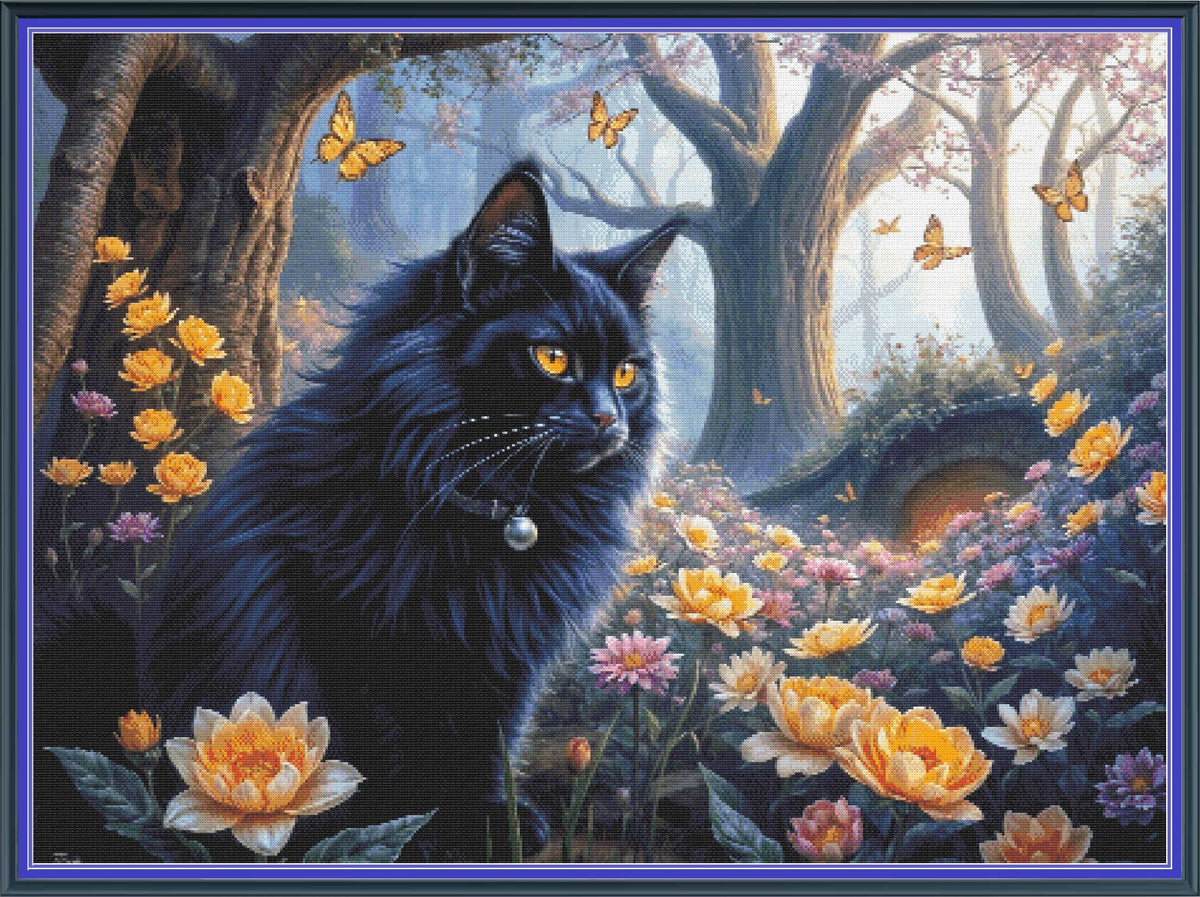 Black Cat With Butterflies - PDF Digital Download