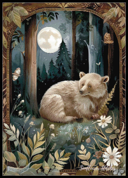 Bordered Woodland Bear - PDF Digital Download