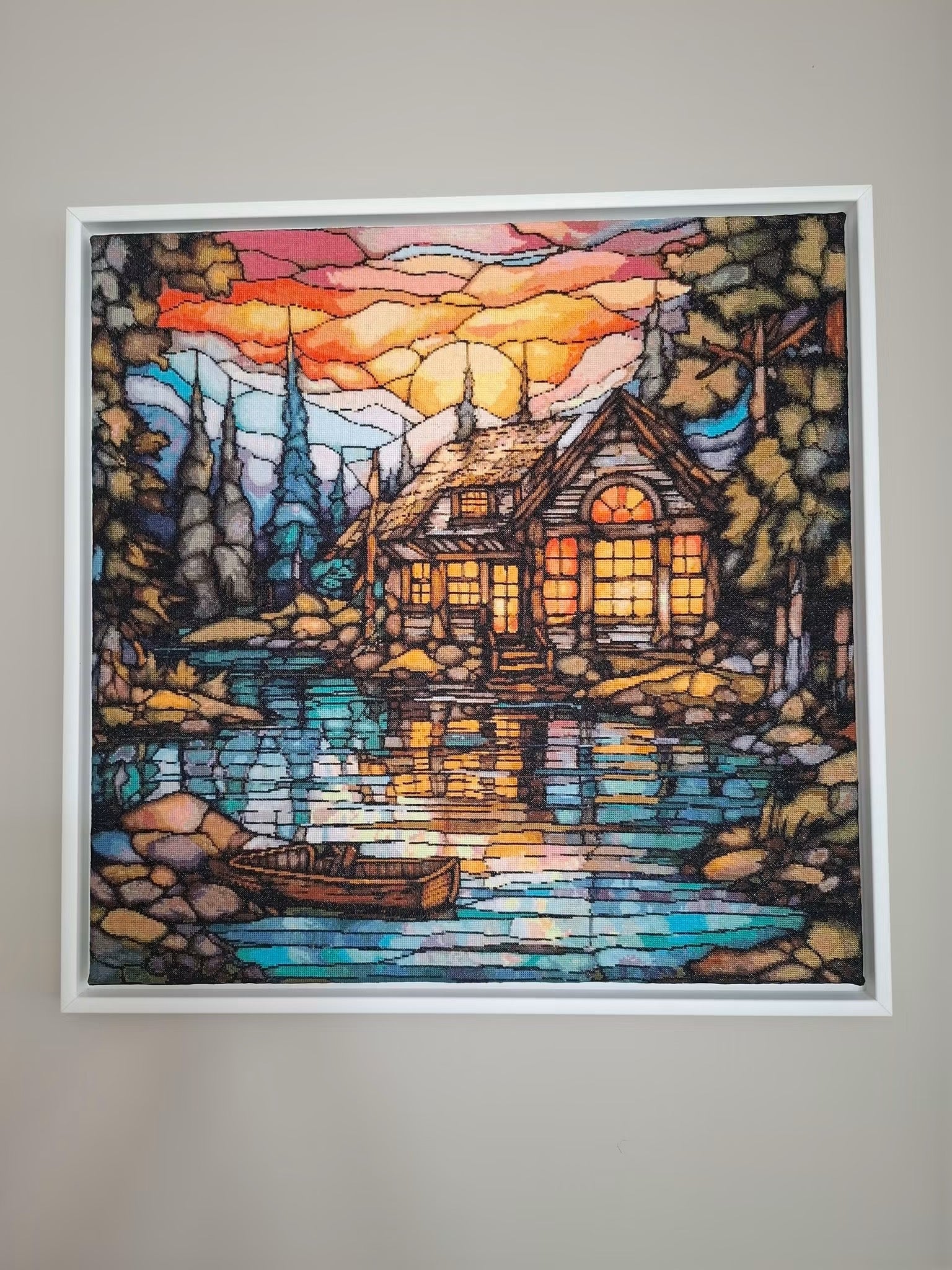Stained Glass Cabin on a Lake [Sun-0091]