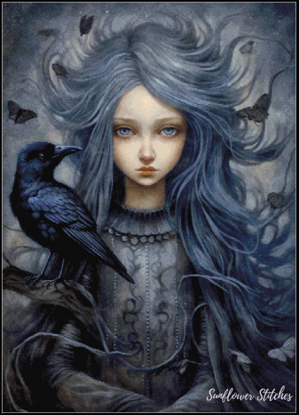 Mystical Woodlands Girl With Raven - PDF Digital Download