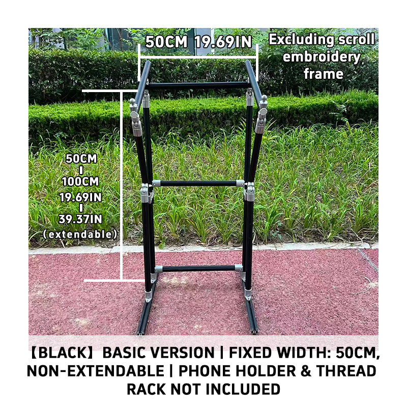 4th Gen Adjustable Cross Stitch Stand – Sturdy Aluminum Base with Height, Width & Tilt Adjustment | Phone & Thread Holder Included | Suitable for small, medium, and large scroll frames (scroll frame not included)