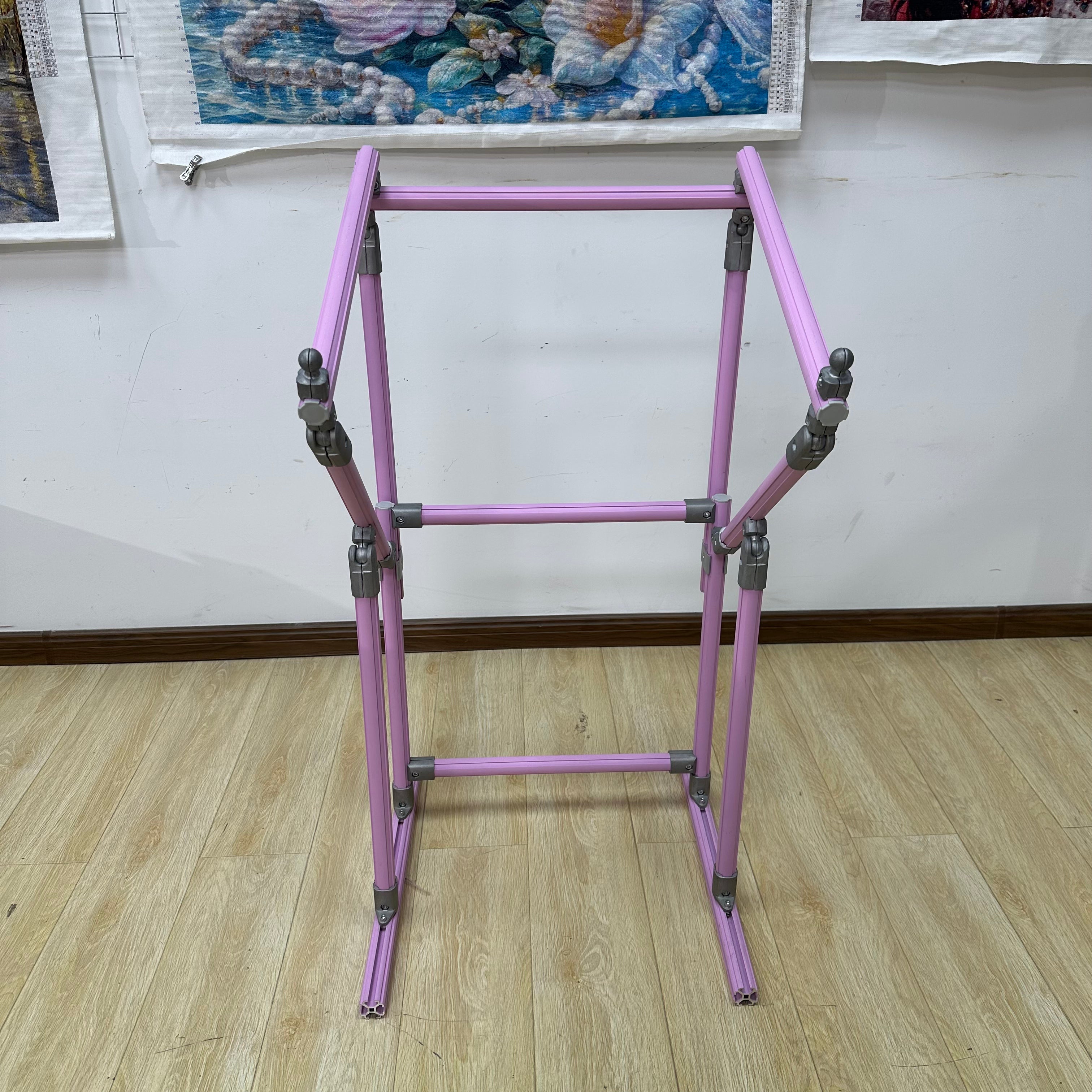 4th Gen Adjustable Cross Stitch Stand – Sturdy Aluminum Base with Height, Width & Tilt Adjustment | Phone & Thread Holder Included | Suitable for small, medium, and large scroll frames (scroll frame not included)