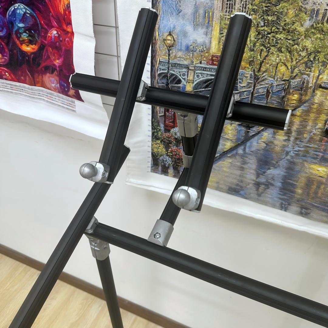 4th Gen Adjustable Cross Stitch Stand – Sturdy Aluminum Base with Height, Width & Tilt Adjustment | Phone & Thread Holder Included | Suitable for small, medium, and large scroll frames (scroll frame not included)