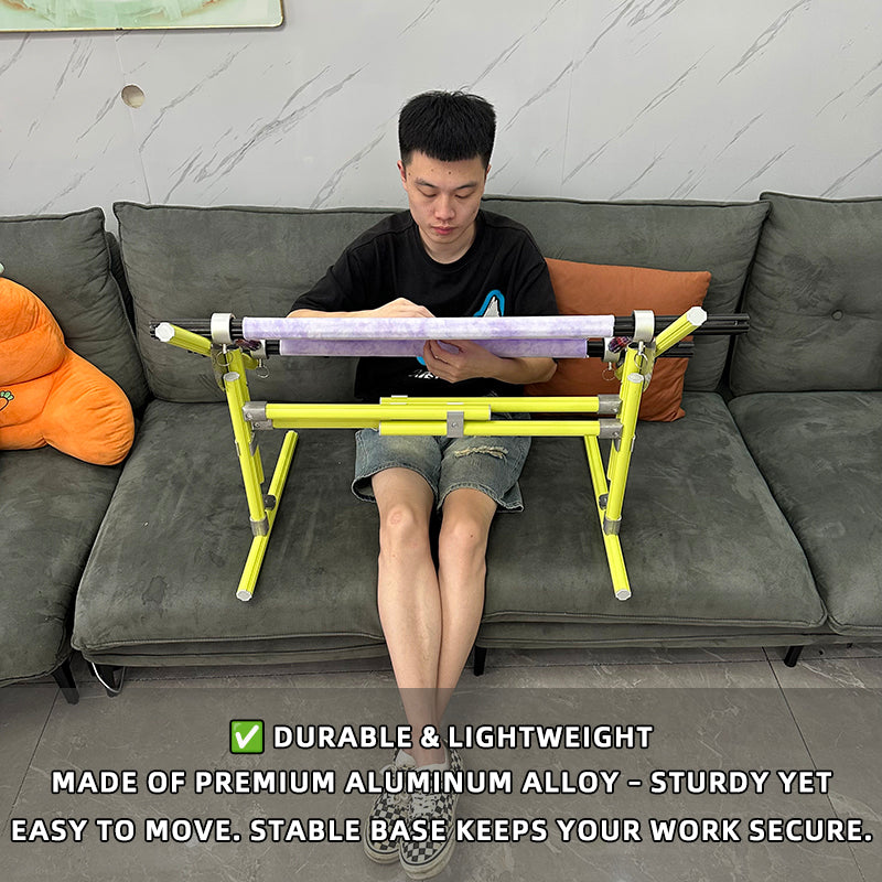 2-in-1 Aluminium Cross Stitch Frame Stand for Bed & Table – Adjustable Height 25–55cm / 9.84–21.65 inches, Width 42–80cm / 16.54–31.50 inches, 180° Rotating Scissors Holder