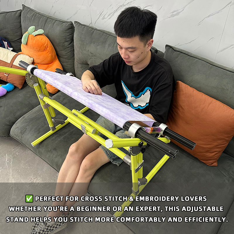 2-in-1 Aluminium Cross Stitch Frame Stand for Bed & Table – Adjustable Height 25–55cm / 9.84–21.65 inches, Width 42–80cm / 16.54–31.50 inches, 180° Rotating Scissors Holder