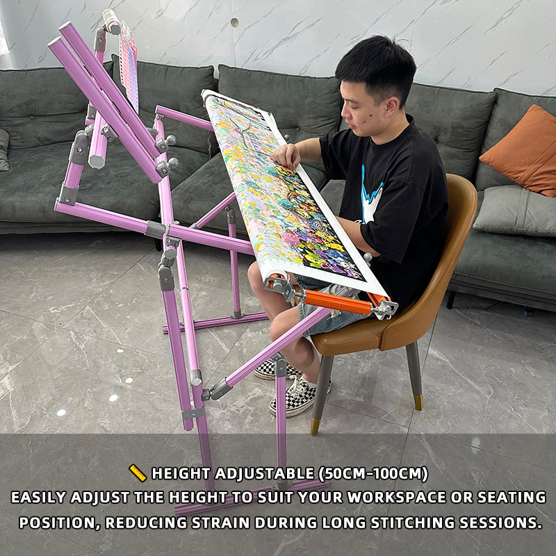 4th Gen Adjustable Cross Stitch Stand – Sturdy Aluminum Base with Height, Width & Tilt Adjustment | Phone & Thread Holder Included | Suitable for small, medium, and large scroll frames (scroll frame not included)