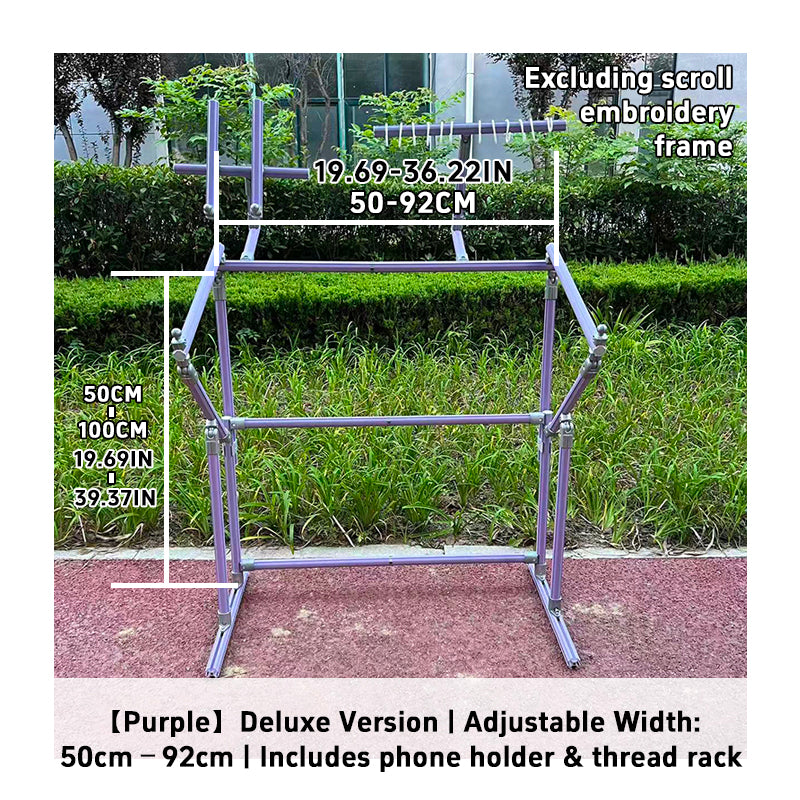 4th Gen Adjustable Cross Stitch Stand – Sturdy Aluminum Base with Height, Width & Tilt Adjustment | Phone & Thread Holder Included | Suitable for small, medium, and large scroll frames (scroll frame not included)
