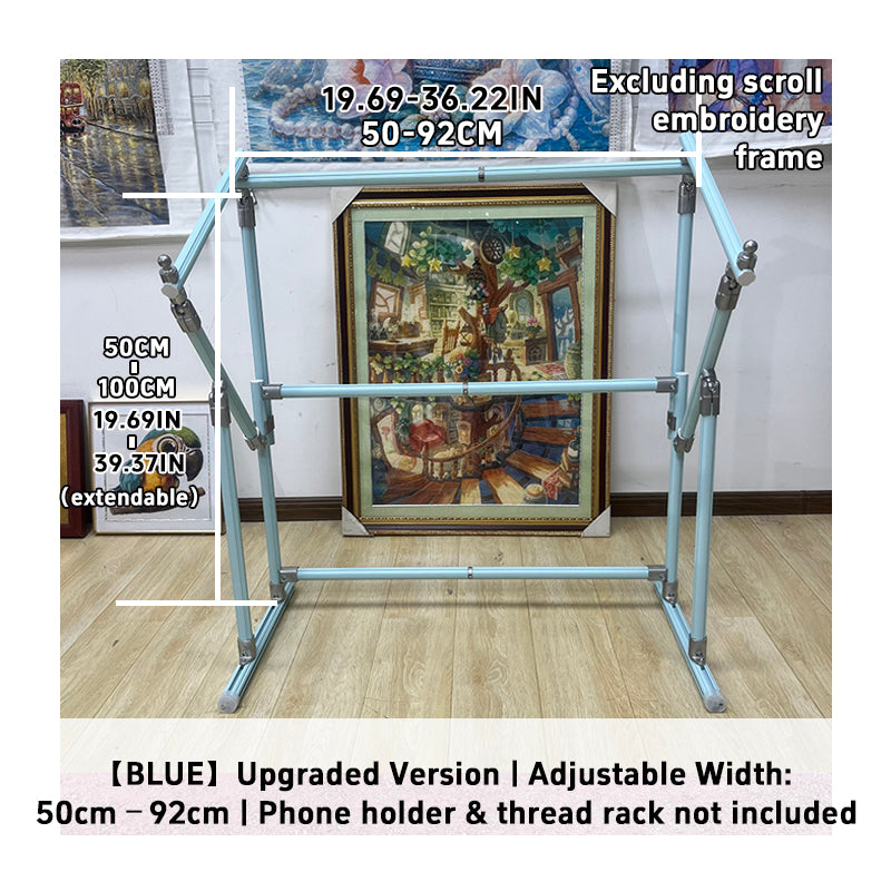 4th Gen Adjustable Cross Stitch Stand – Sturdy Aluminum Base with Height, Width & Tilt Adjustment | Phone & Thread Holder Included | Suitable for small, medium, and large scroll frames (scroll frame not included)