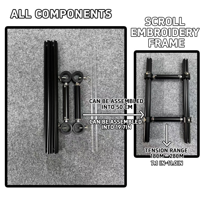 Scroll Frame with Adjustable Width | Extendable Scroll Frame] Adjustable Aluminium Alloy Scroll Frame for Cross Stitch | Extra Thick, Extendable Embroidery Frame with Adjustable Width and Length