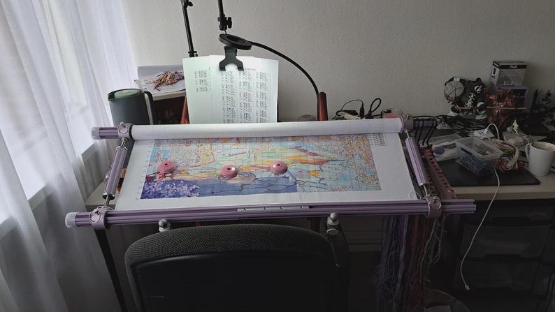 Pink Adjustable Aluminum Alloy Scroll Frame for Cross Stitch | Extra Thick, Extendable Embroidery Frame with Adjustable Width and Length