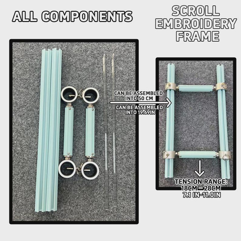 Blue Adjustable Aluminum Alloy Scroll Frame for Cross Stitch | Extra Thick, Extendable Embroidery Frame with Adjustable Width and Length