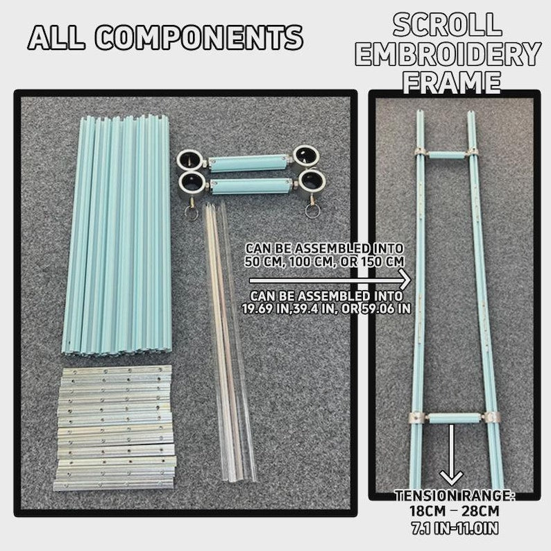 Blue Adjustable Aluminum Alloy Scroll Frame for Cross Stitch | Extra Thick, Extendable Embroidery Frame with Adjustable Width and Length