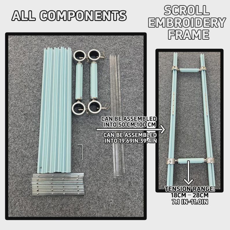 Blue Adjustable Aluminum Alloy Scroll Frame for Cross Stitch | Extra Thick, Extendable Embroidery Frame with Adjustable Width and Length